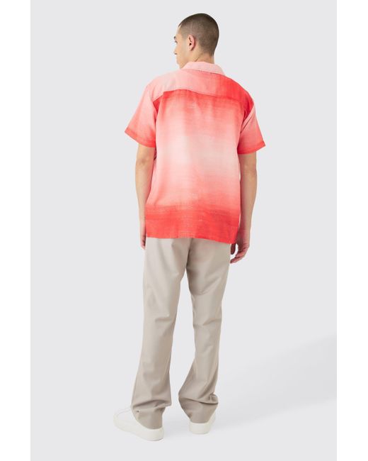 BoohooMAN Oversized Ombre Flower Linen Look Shirt in Red für Herren