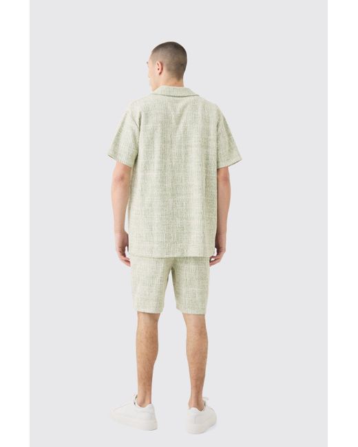 BoohooMAN Green Oversized Revere Boucle Shirt & Short Set for men