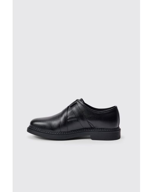 BoohooMAN Pu Cross Over Strap Detail Loafer In Black for men