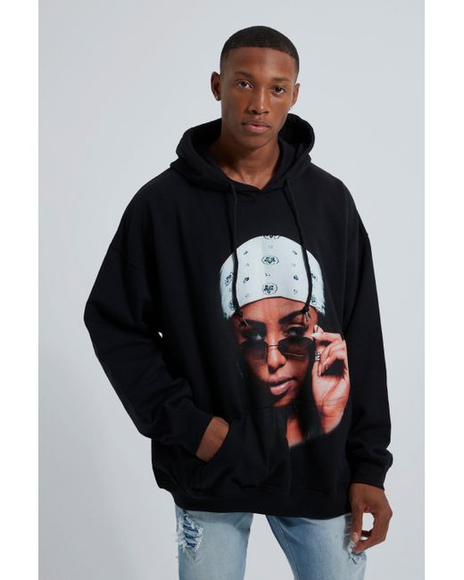 BoohooMAN Cotton Oversized Aaliyah Photo License Hoodie in Black for ...