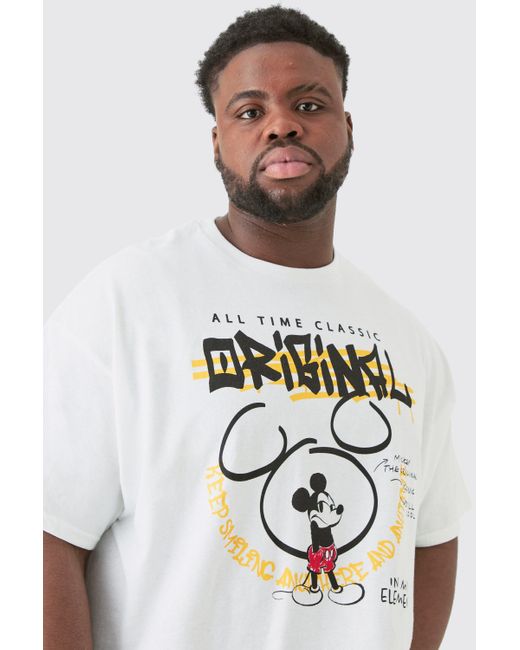 BoohooMAN Plus Oversize Mickey Mouse License T-shirt White for men