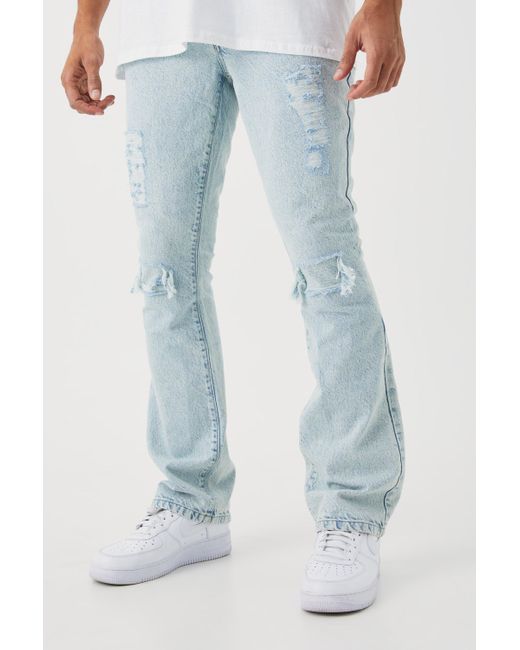 BoohooMAN Blue Slim Flare Rip And Repair Jeans for men