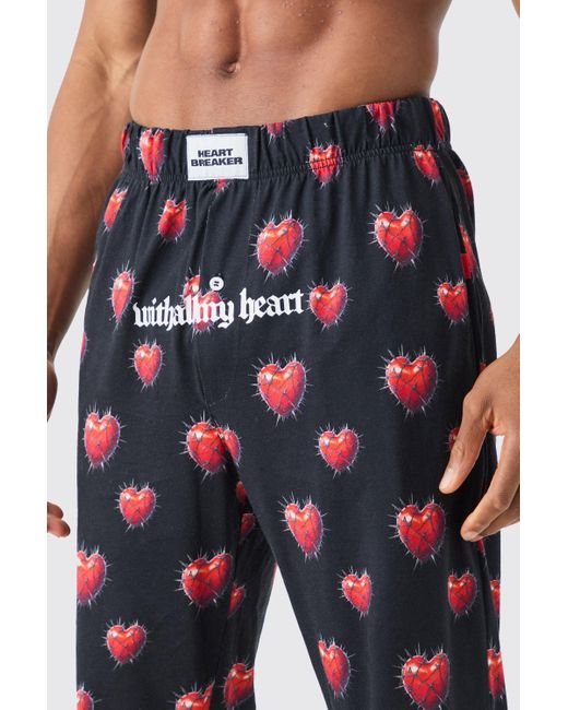 BoohooMAN Blue Heart Graphic Lounge Bottom for men