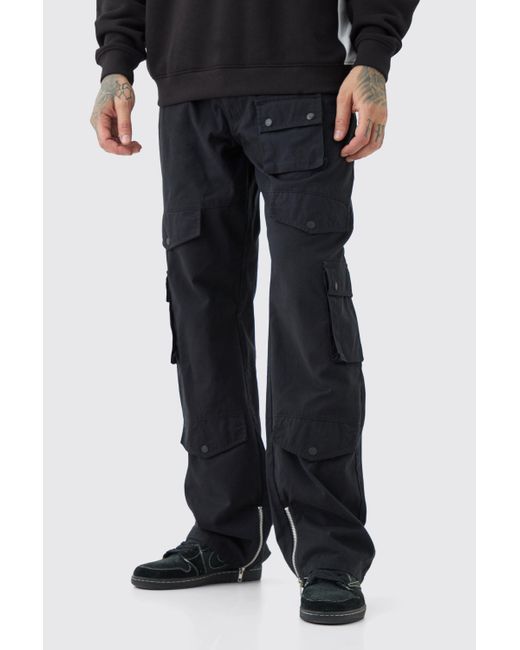 BoohooMAN Tall Fixed Waist Relaxed Fit Cargo Trouser in Black für Herren
