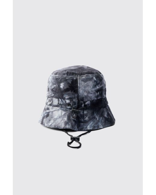 BoohooMAN Blue Twill Printed Boonie Hat In Black for men