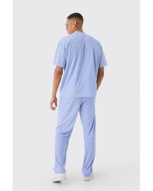 BoohooMAN Relaxed Fit Towelling Joggers in Blue für Herren