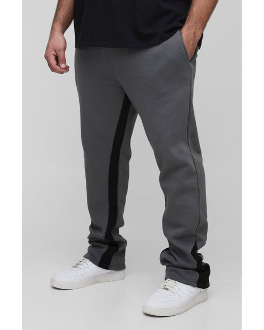 BoohooMAN Black Plus Stacked Fit Gusset Joggers for men