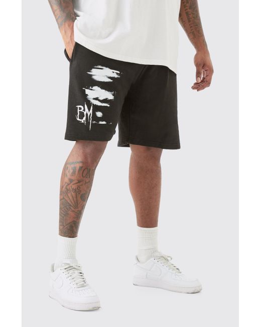 BoohooMAN Black Plus Oversized Fit Blur Print Jersey Shorts for men