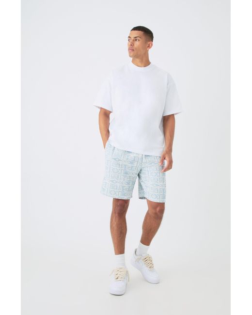 BoohooMAN White Oversized Extended Neck T-shirt And Jacquard Shorts Set for men