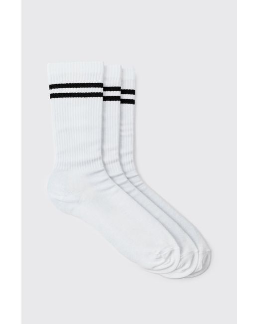 BoohooMAN White 3 Pack Sport Stripe Socks for men