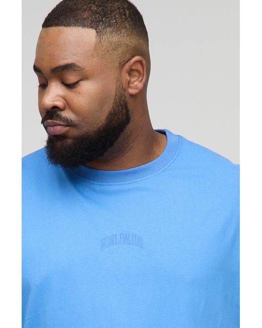 BoohooMAN Blue Plus Oversized Worldwide Over Seam Print T-Shirt & Short Set for men
