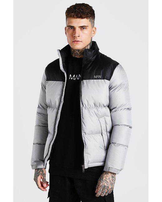 BoohooMAN Denim Man Dash Colour Block Puffer Jacket in Grey (Gray) for Men  - Lyst