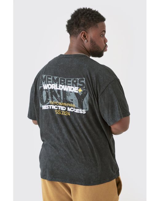BoohooMAN Gray Plus Acid Wash Worldwide Back Printed T-shirt for men