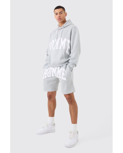 Oversized Boxy Homme Hooded Short Tracksuit Boohoo de color Gray