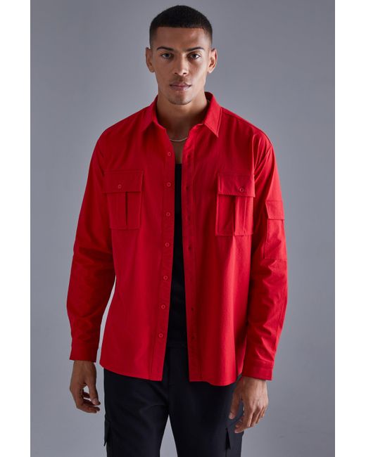 BoohooMAN Red Technical Stretch Ma1 Overshirt for men