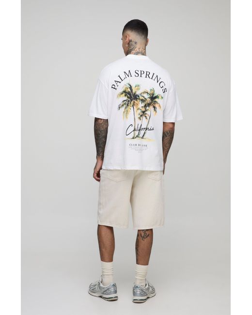 Camiseta Tall Oversize Con Estampado De Palm Springs California Boohoo de color White