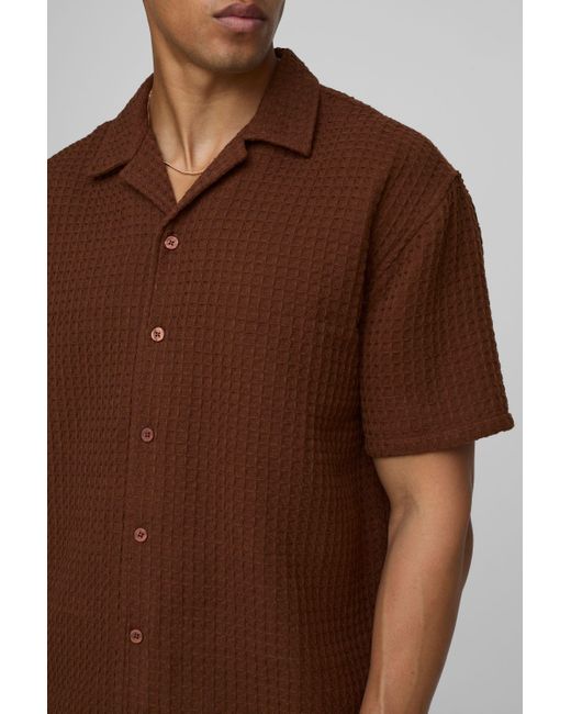 BoohooMAN Brown Hemd in Waffeloptik