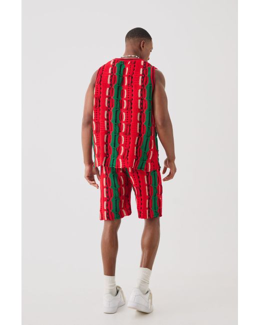 BoohooMAN Red Oversized 3d Knitted Vest for men