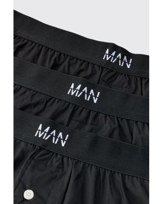 BoohooMAN Black 3 Pack Original Man Woven Boxer Shorts for men