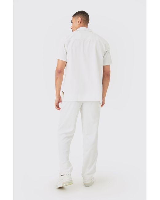 BoohooMAN White Soft Twill Oversized Printed Shirt & Trouser Set for men