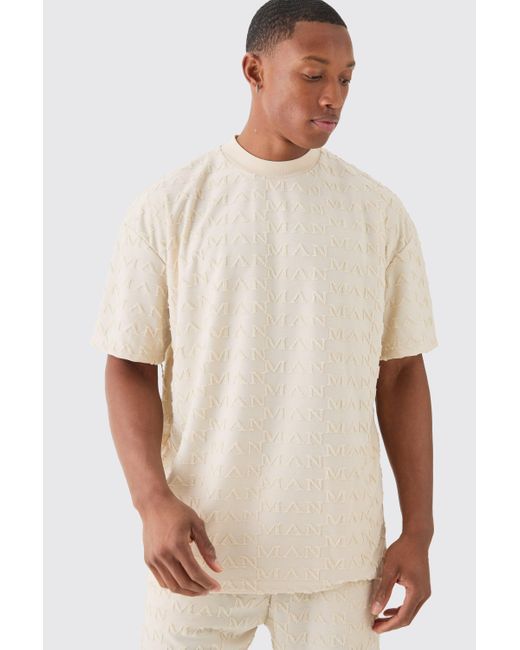 BoohooMAN Natural Oversized Towelling Jacquard T-shirt & Shorts for men