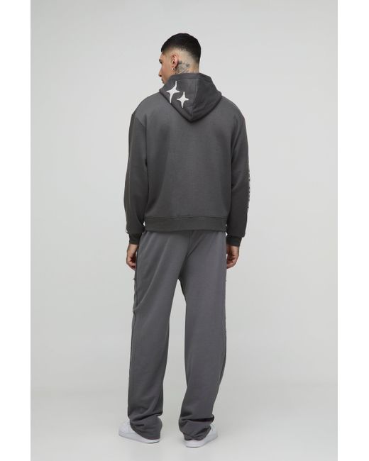 BoohooMAN Gray Tall Oversized Boxy Worldwide Puff Print Zip Through Hoodie for men