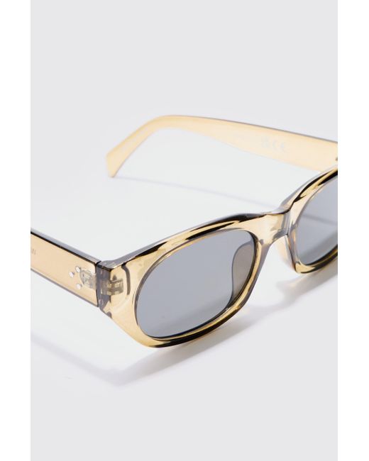 BoohooMAN White Chunky Rounded Frame Sunglasses In Khaki for men