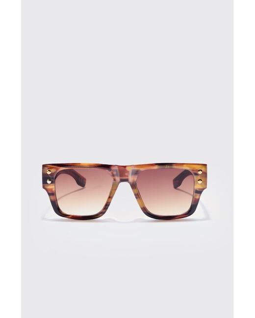 BoohooMAN White Plastic Temple Detail Tortoise Shell Sunglasses for men