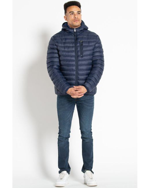BoohooMAN Blue Tokyo Laundry Hooded Padded Funnel Neck Jacket for men