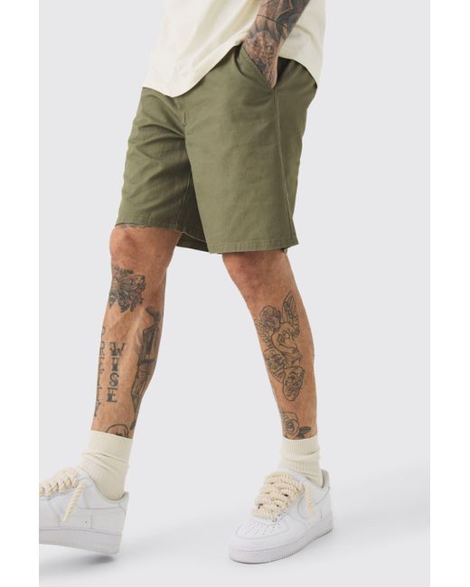 BoohooMAN Green Tall Fixed Waist Khaki Relaxed Fit Short Shorts for men