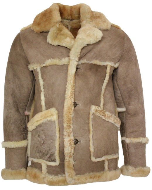 BoohooMAN Brown Infinity Leather Mens Designer Winter Sheepskin Fur Coat-zaragoza for men