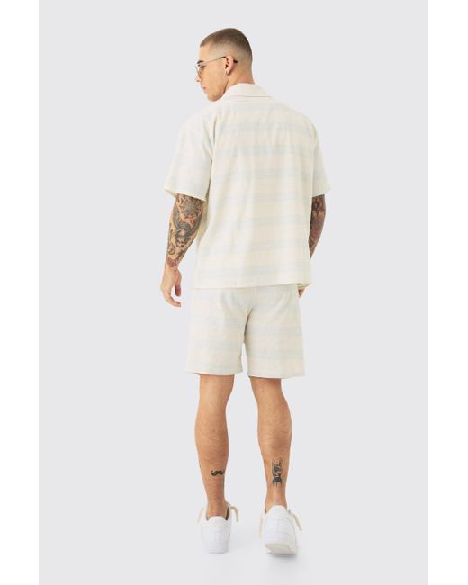 BoohooMAN White Oversized Short Sleeve Open Weave Shirt & Short Set for men
