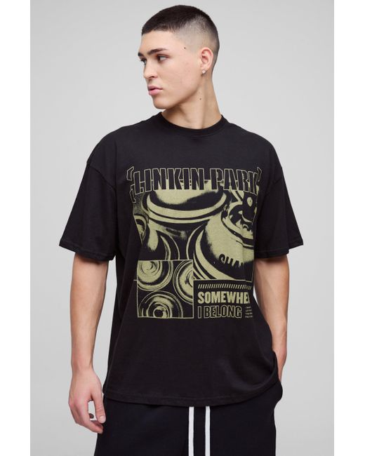 BoohooMAN Oversize T-Shirt mit lizenziertem Blockabsatz Band Print in Black für Herren