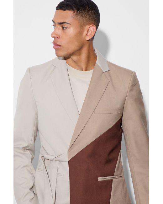 BoohooMAN Slim Wrap Panel Suit Jacket in Brown für Herren