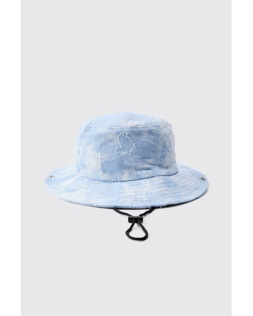 BoohooMAN Printed Tie Dye Boonie Hat In Blue for men