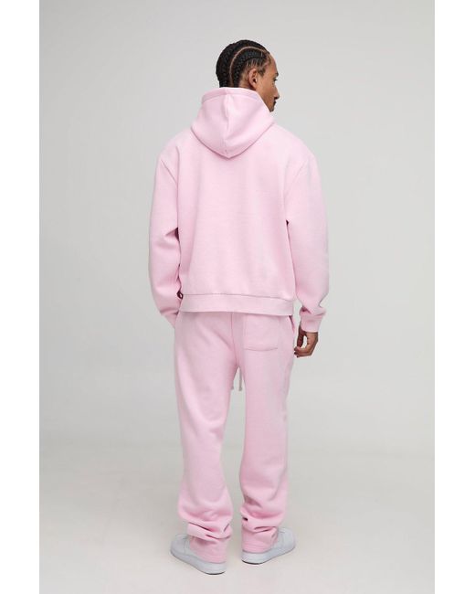 BoohooMAN Pink Oversized Boxy Ofclman Graphic Washed Hoodie & Relaxed Jogger Tracksuit for men