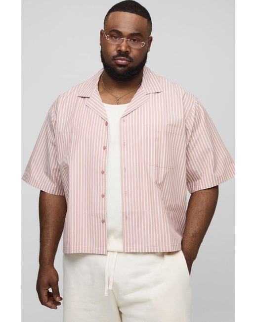 BoohooMAN Pink Plus Poplin Stripe Boxy Oversized Shirt for men