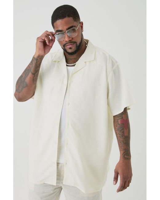 BoohooMAN White Plus Linen Oversized Revere Shirt In Ecru for men
