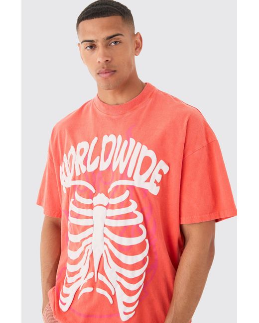 BoohooMAN Red Oversized Extended Neck Rib Cage T-shirt for men