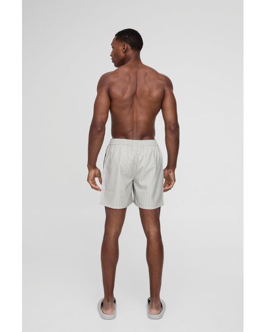 BoohooMAN White Regular Fit Mid Length Stripe Swim Short for men