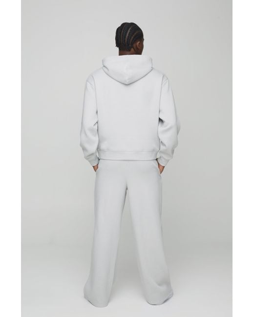 BoohooMAN Gray Oversized Boxy Varsity 25 Debossed Hooded Tracksuit for men