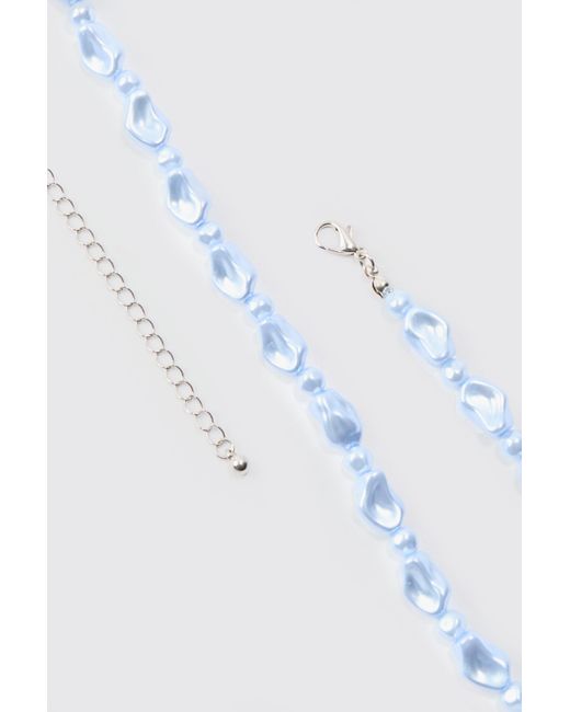 BoohooMAN Shine Beaded Necklace In Light Blue for men