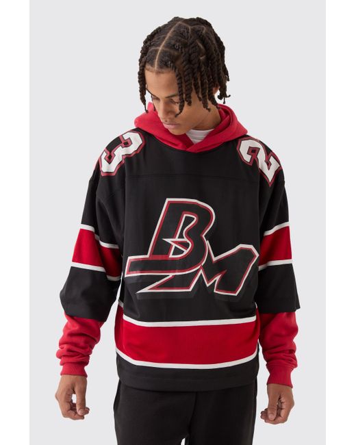 BoohooMAN Oversized Mesh Layer Hockey Hoodie in Red for Men Lyst UK