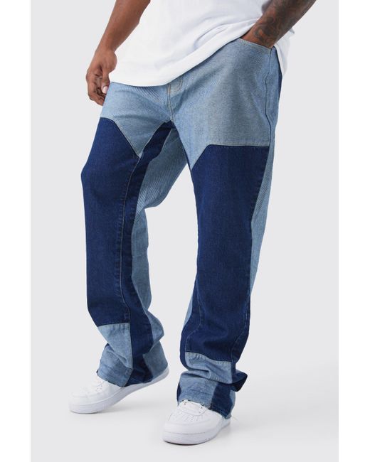 BoohooMAN Blue Plus Slim Rigid Flare Tinted Carpenter Jeans for men