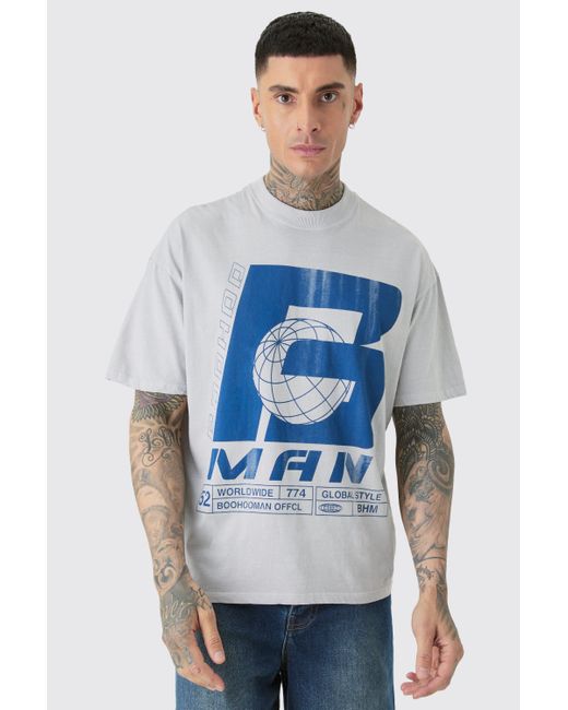 BoohooMAN Blue Tall Oversized 'b' T-shirt In Grey for men