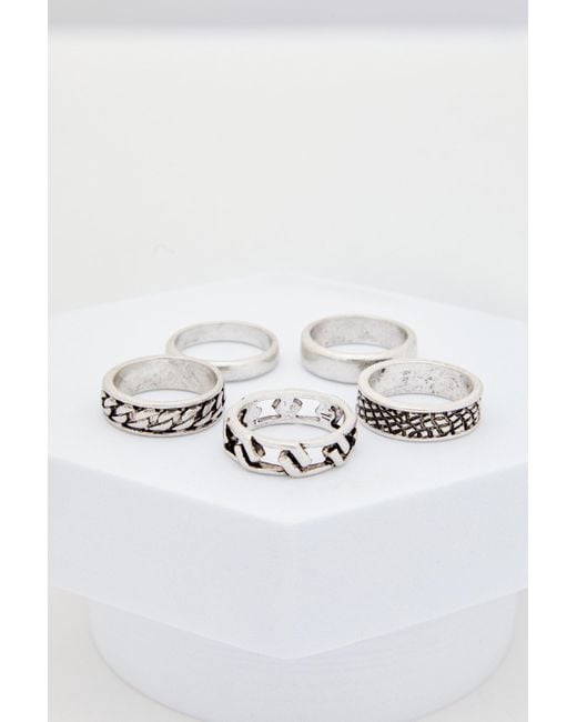 BoohooMAN Gray 5 Pack Embossed Rings for men
