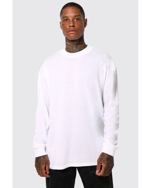 BoohooMAN Oversized Extended Neck Long Sleeve T-shirt in White for Men |  Lyst