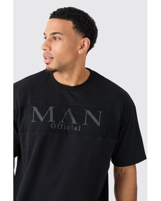 BoohooMAN Black Oversized Official Mesh Layer T-shirt for men