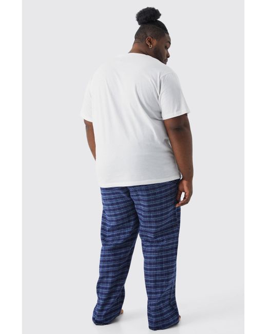 BoohooMAN Blue Plus Check Pyjama Bottoms And T-shirt Set for men