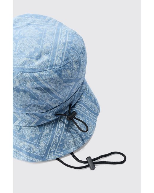 BoohooMAN Bandana Denim Boonie Hat In Blue for men